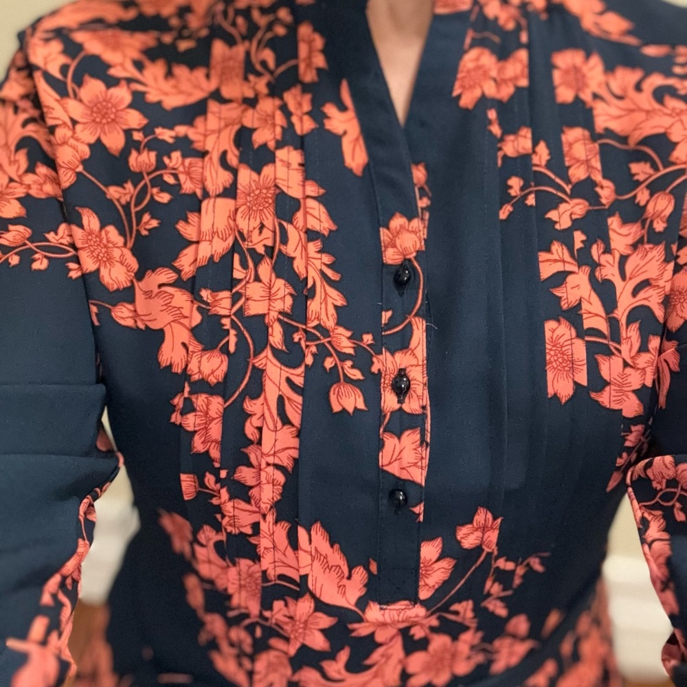 Nanette Lepore Black and Orange Floral Long Sleeve Dress